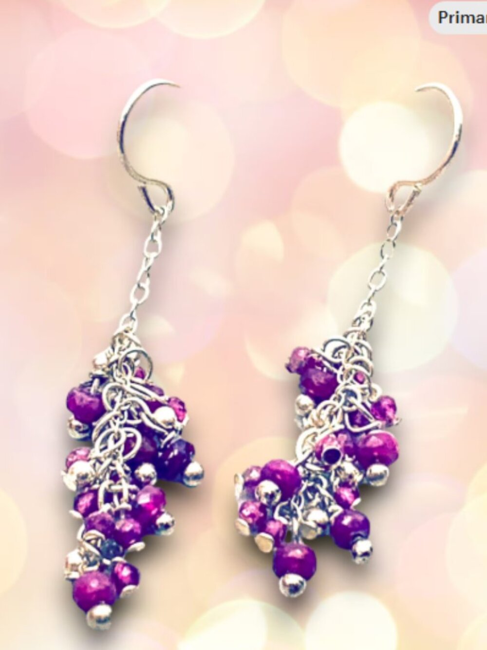 Dainty Ruby Waterfall Earrings in Sterling Silver, July Birthstone